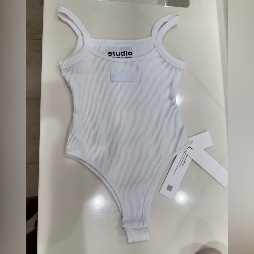 Brandon Blackwood White Ribbed Bodysuit